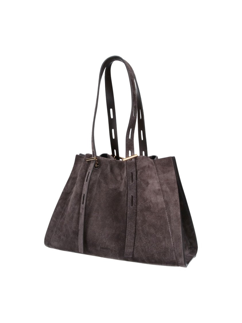 Minobossi Brown Paulina Calfskin Suede Double-Handle Handbag