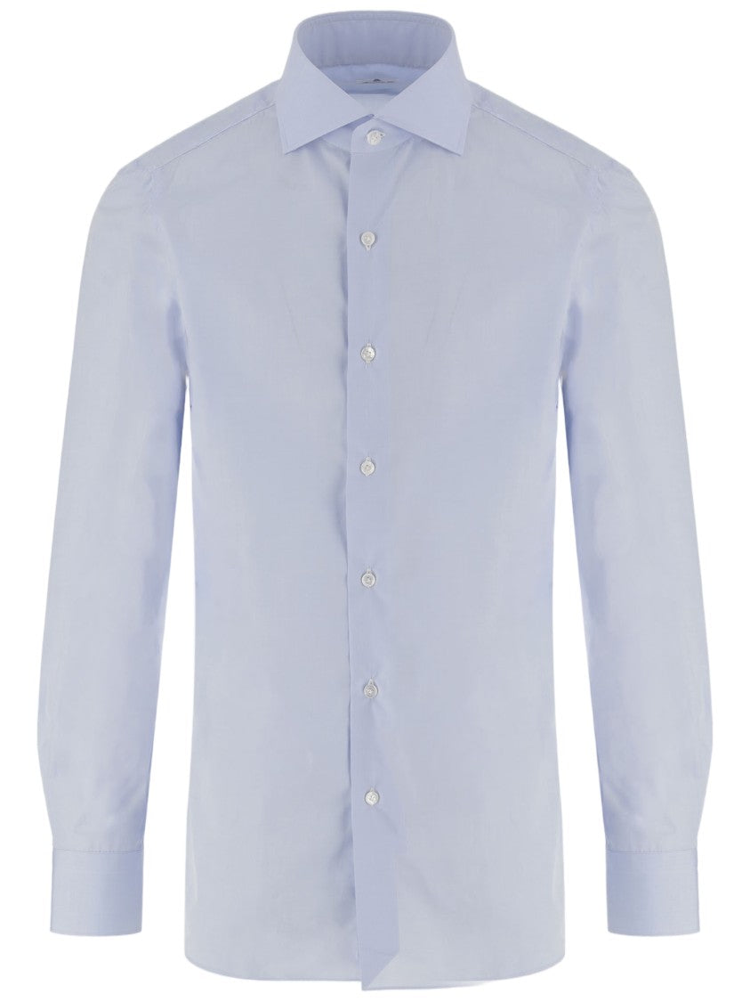 Finamore Cotton-Blend Casual Shirt With Classic Collar And Curved Hem