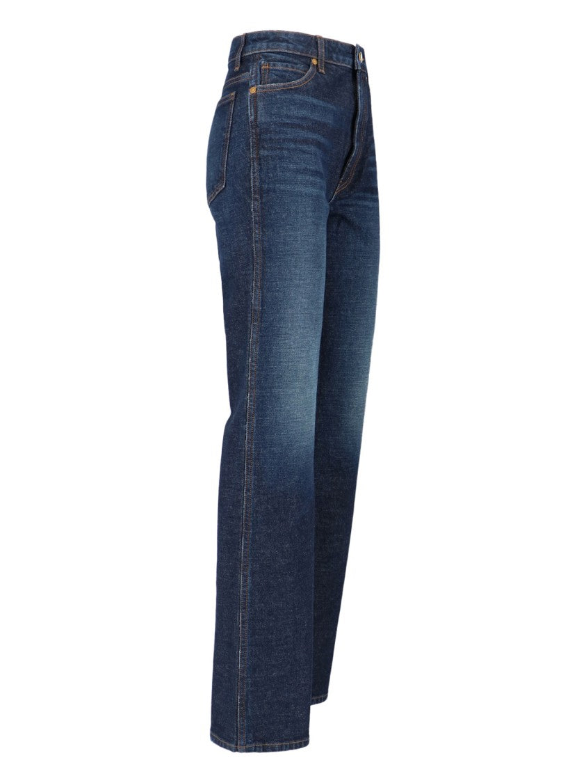 Khaite Blue High-Waisted Bootcut Denim Jeans