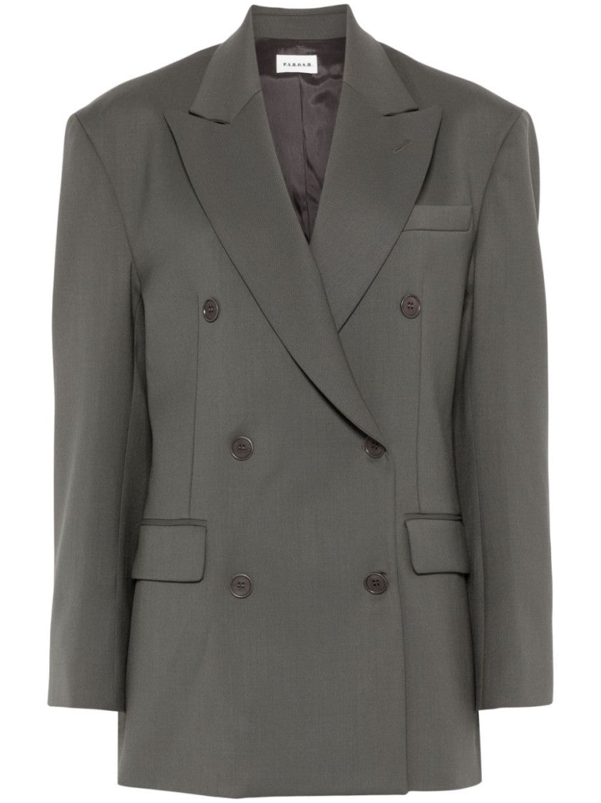 Parosh Ivy Green Virgin Wool Blend Twill Blazer