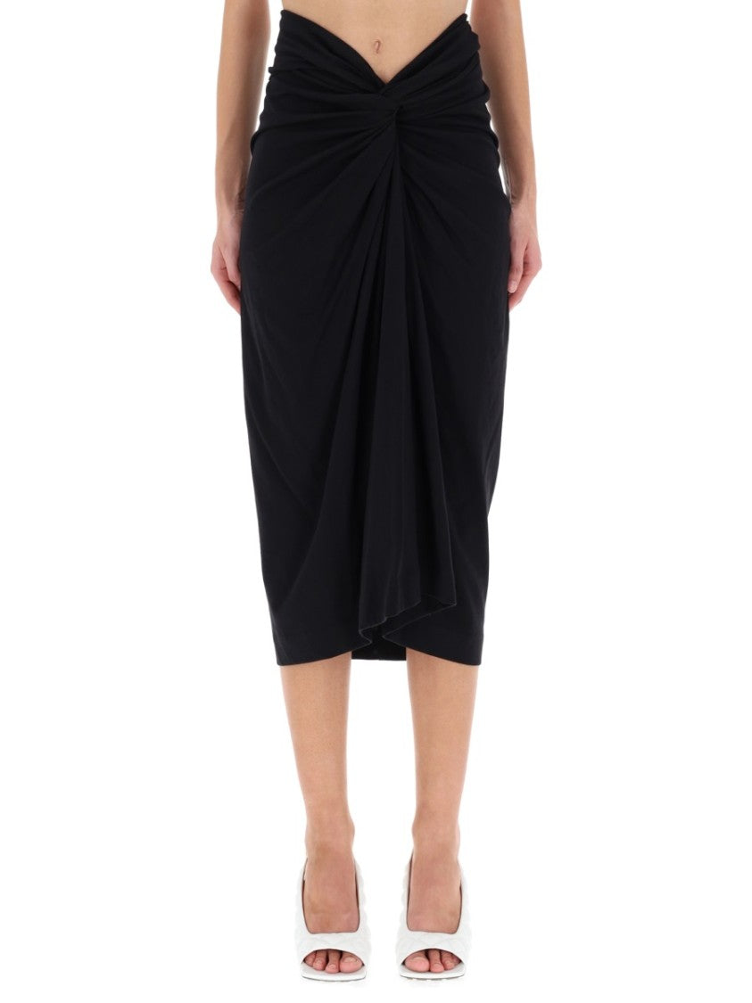 Dries Van Noten Herchive Draped Twisted Knot Cotton Midi Skirt