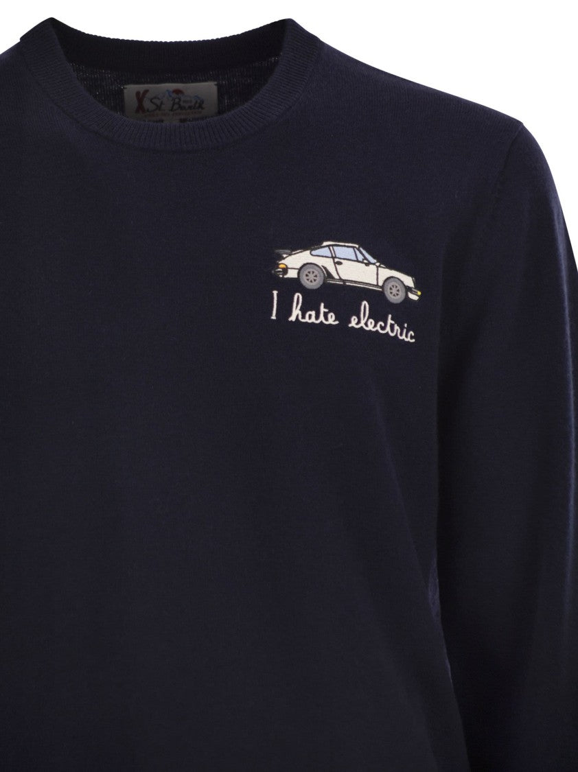 Mc2 Saint Barth Crew Neck Jumper With Vintage Car Embroidery