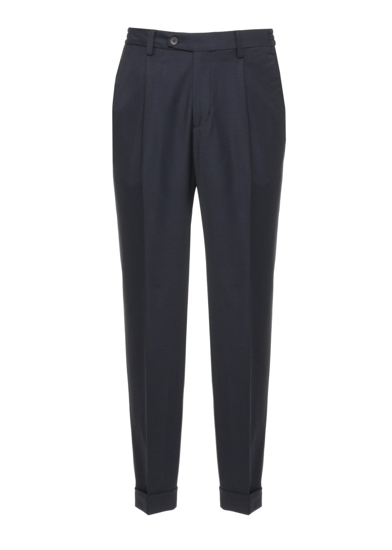Devore Blue Tailored Wool Straight-Leg Pants