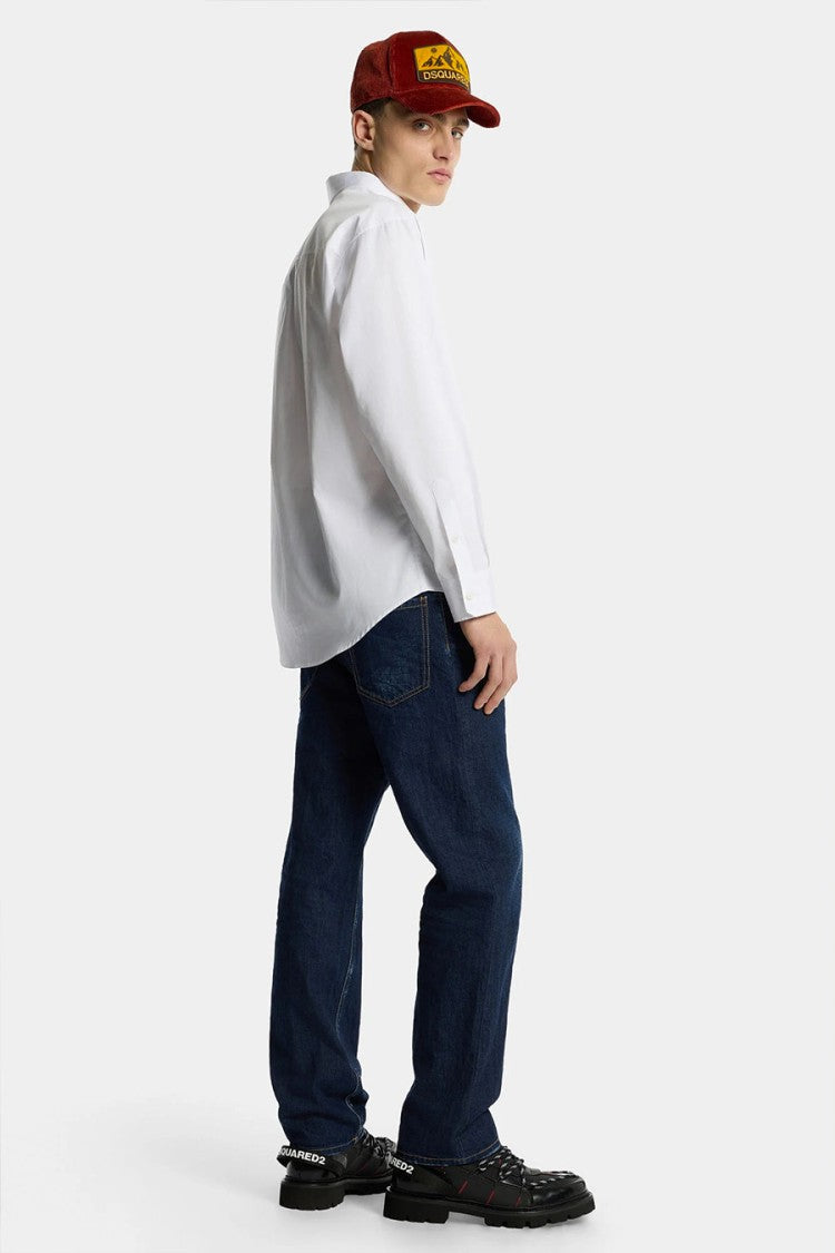 Dsquared2 Blue Cotton Contrast-Stitch Straight-Leg Jeans