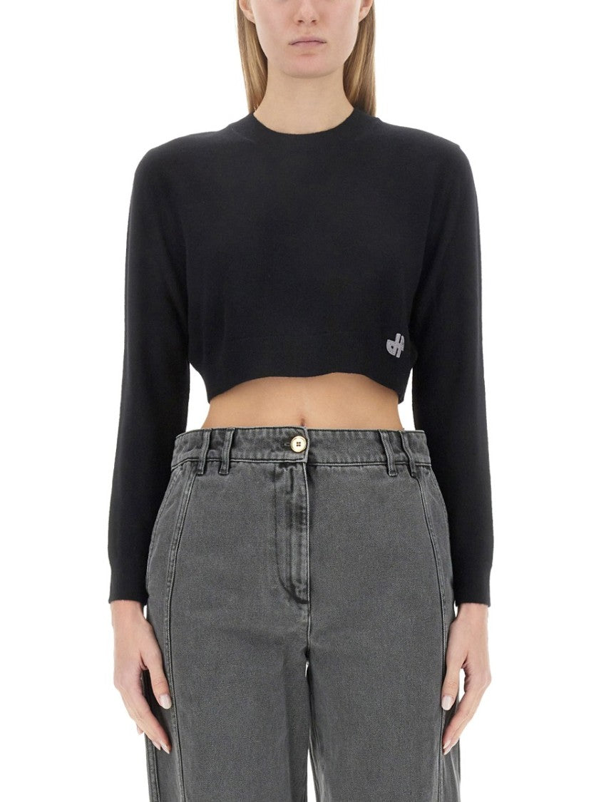 Patou Cropped Black Sweatshirt