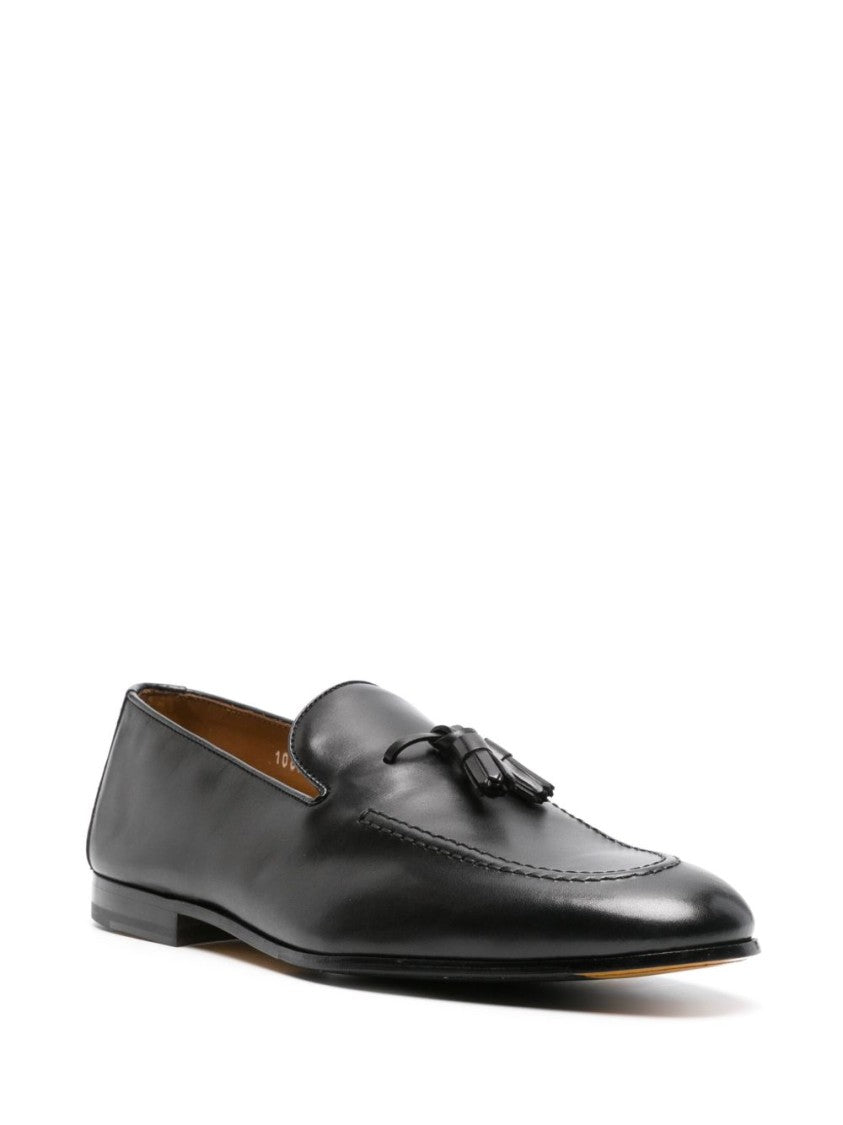 Doucal's Brown Leather Tassel Loafers With Decorative Detail