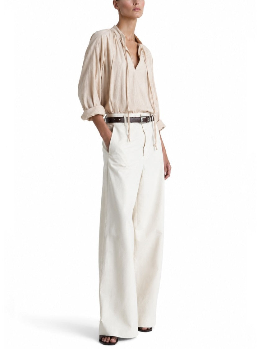 Lemaire Neutrals Wide-Leg Front Pleats Cotton Chinos