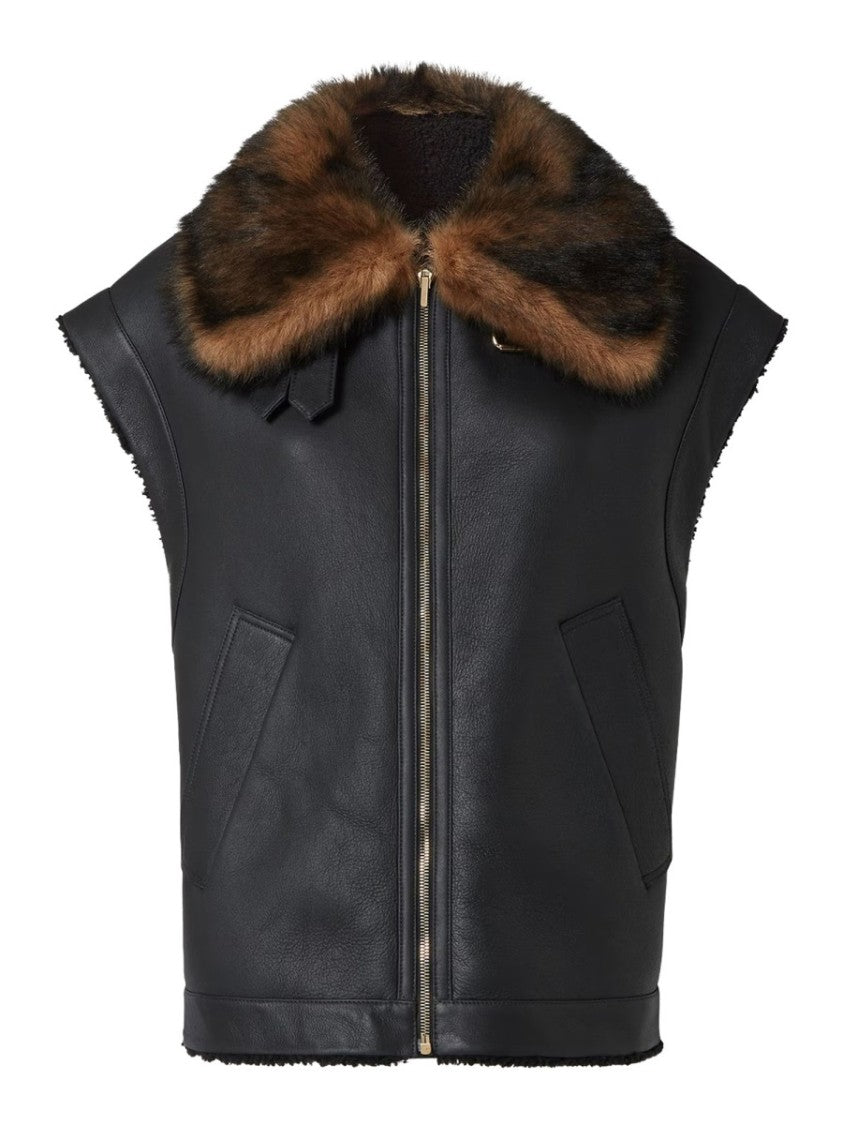 Fendi Black Lambskin Leather Sleeveless Vest
