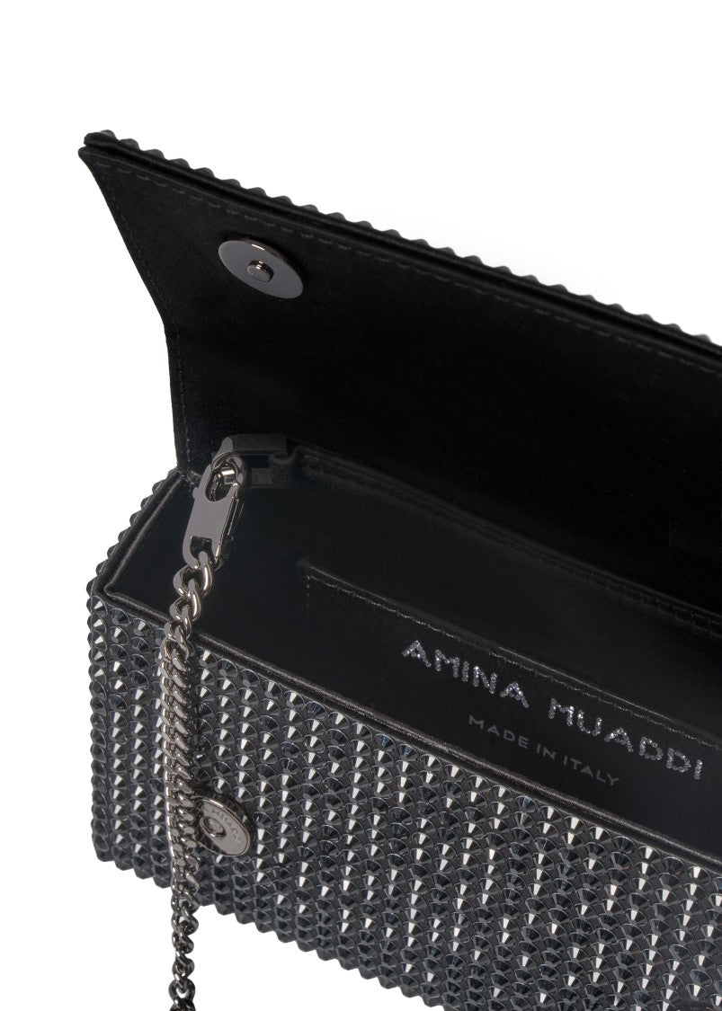 Amina Muaddi Crystal-Embellished Clutch With Detachable Metal Chain