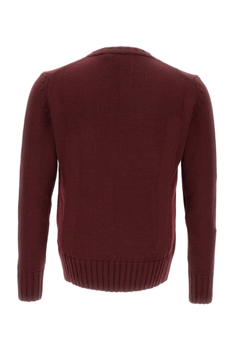Customer Lovers Ribbed Hem Burgundy Wool Crew Neck Sweater