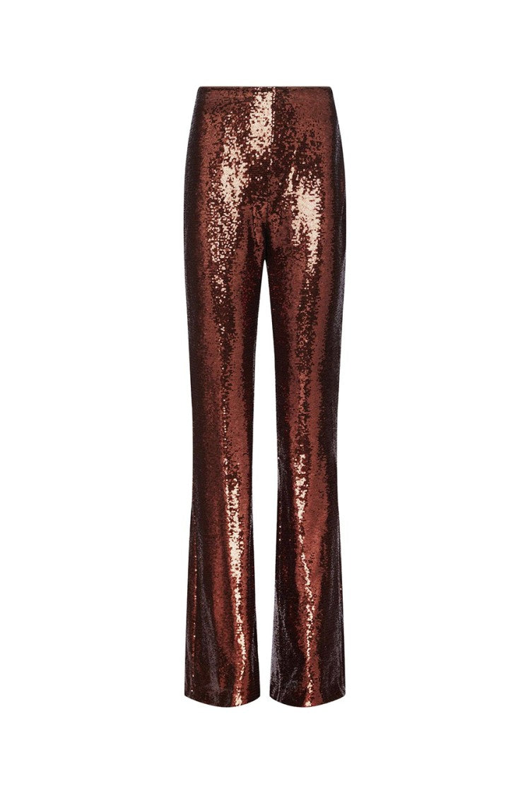 L'agence Flared Brown High-Waisted Sequined Trousers