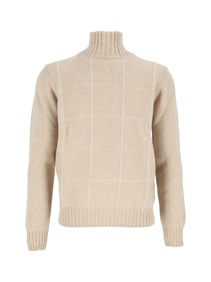 Sette Fili Cashmere Intarsio Vulcano Grid High Turtleneck Sweater