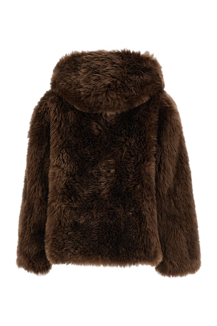 Parosh Faux Fur Hooded Cropped Jacket