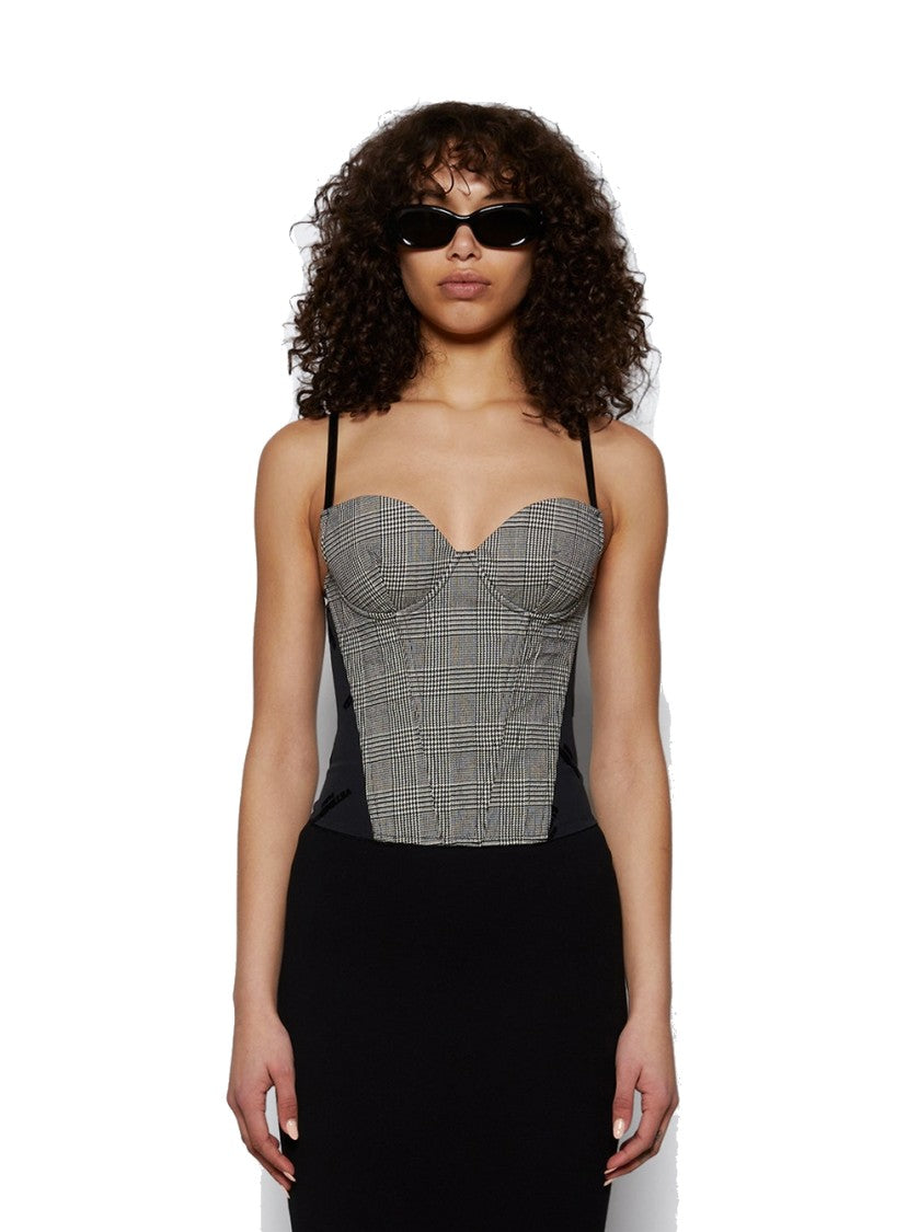 Vetements Metalized Wrinkled Corset Top Grey Check