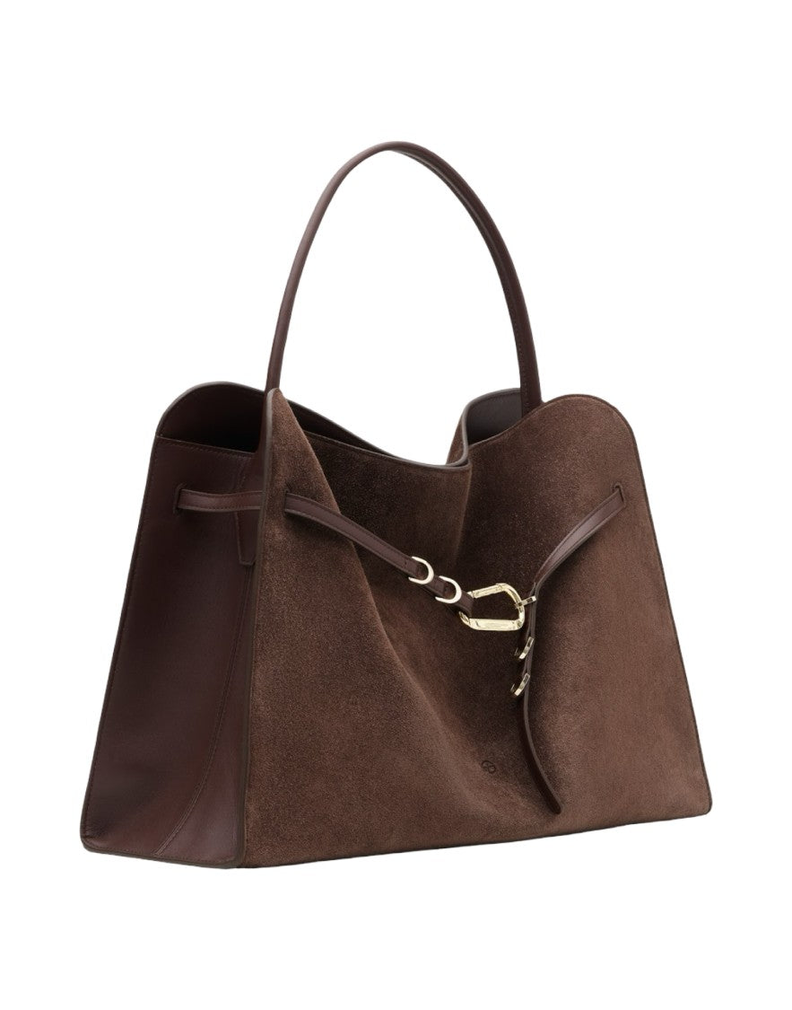 Biasia Trapezoidal Suede Handbag With Gold-Tone Hardware