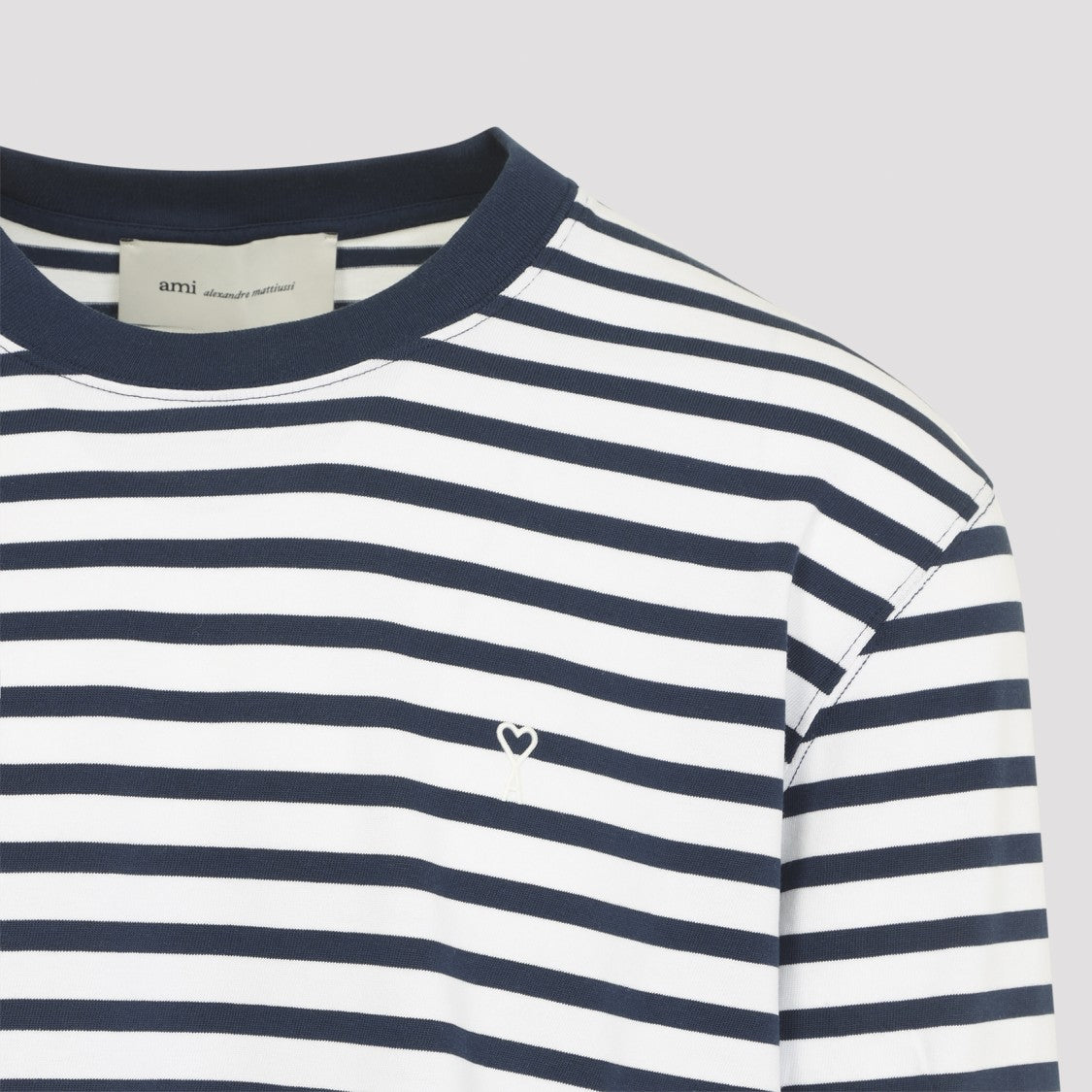Ami Paris Long-Sleeved Striped T-Shirt With Navy Collar