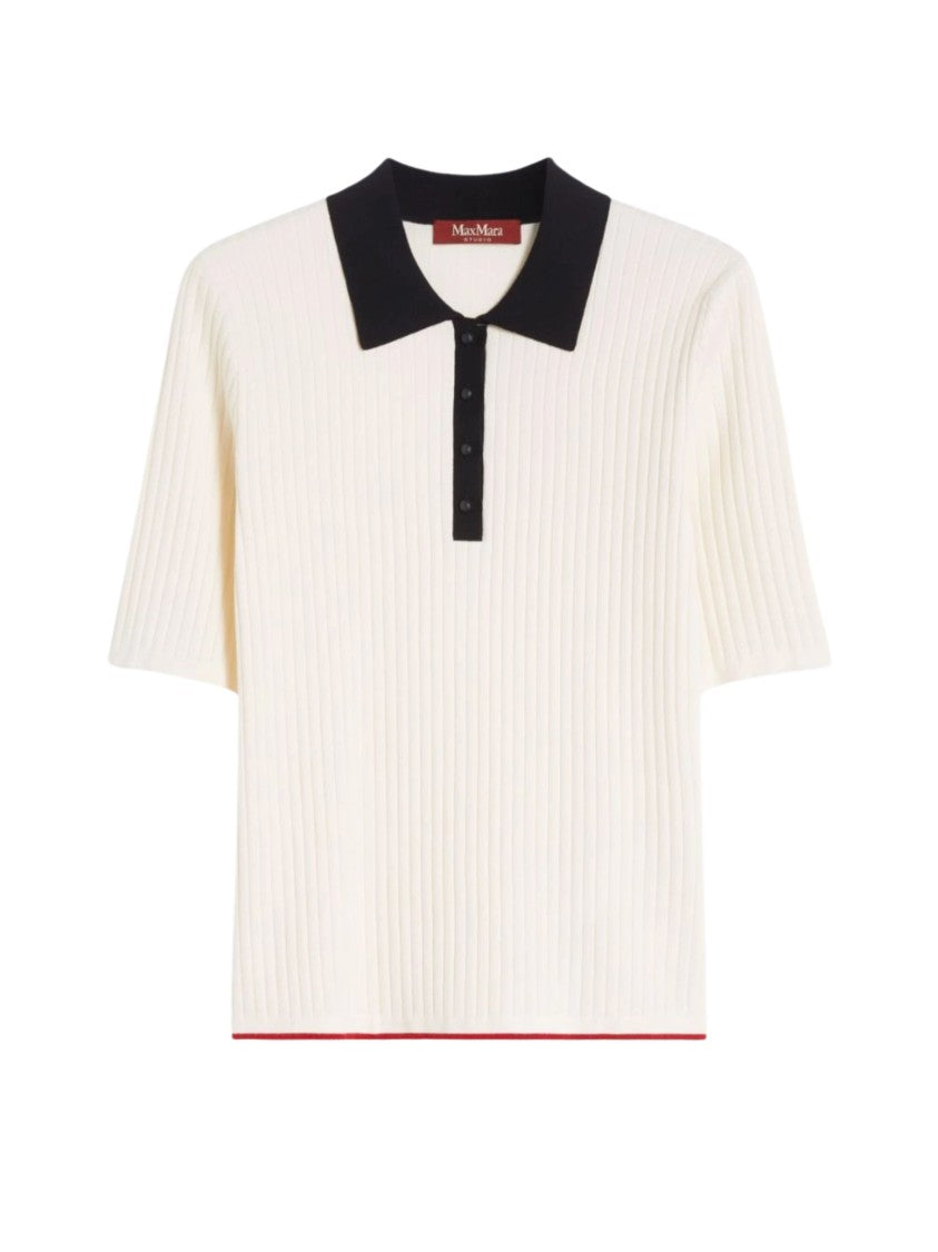 Max Mara White Blue Details Viscose Polo Shirt