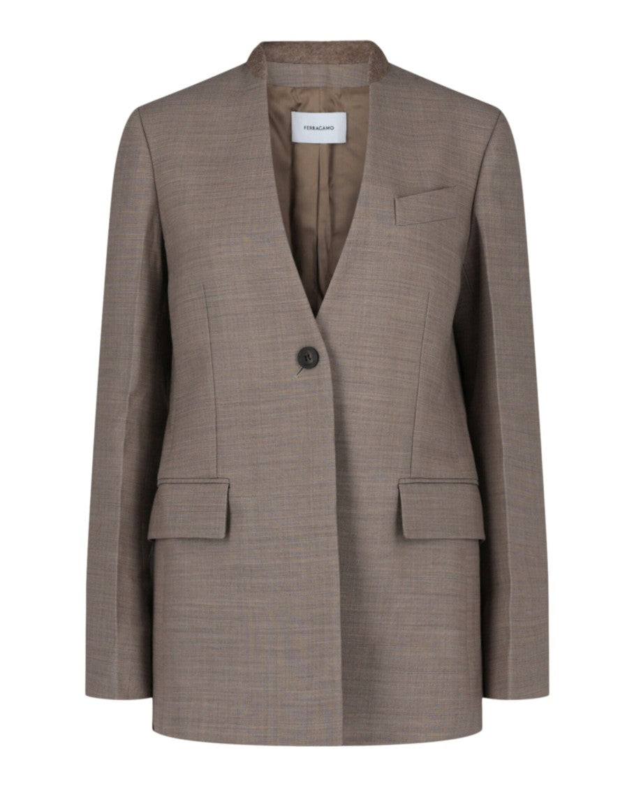 Ferragamo Single-Breasted Wool Blazer With Melton Lining And Flap Pockets