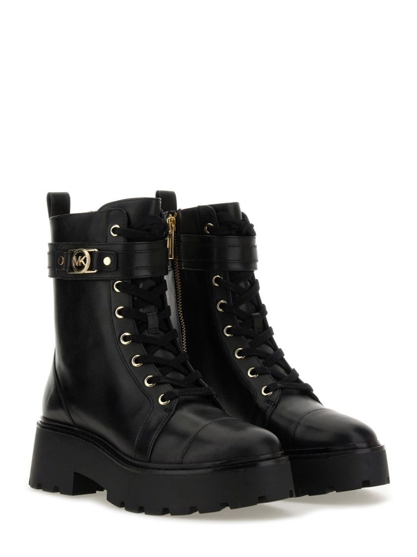 Michael Michael Kors Lace-Up Black Cow Leather Platform Boots