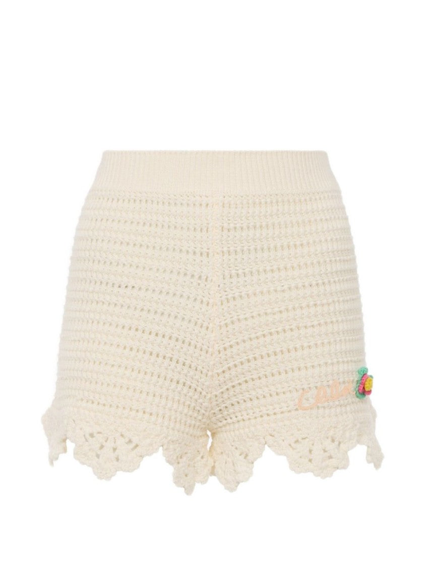 Chloé Crochet Knit Shorts With Scalloped Hem