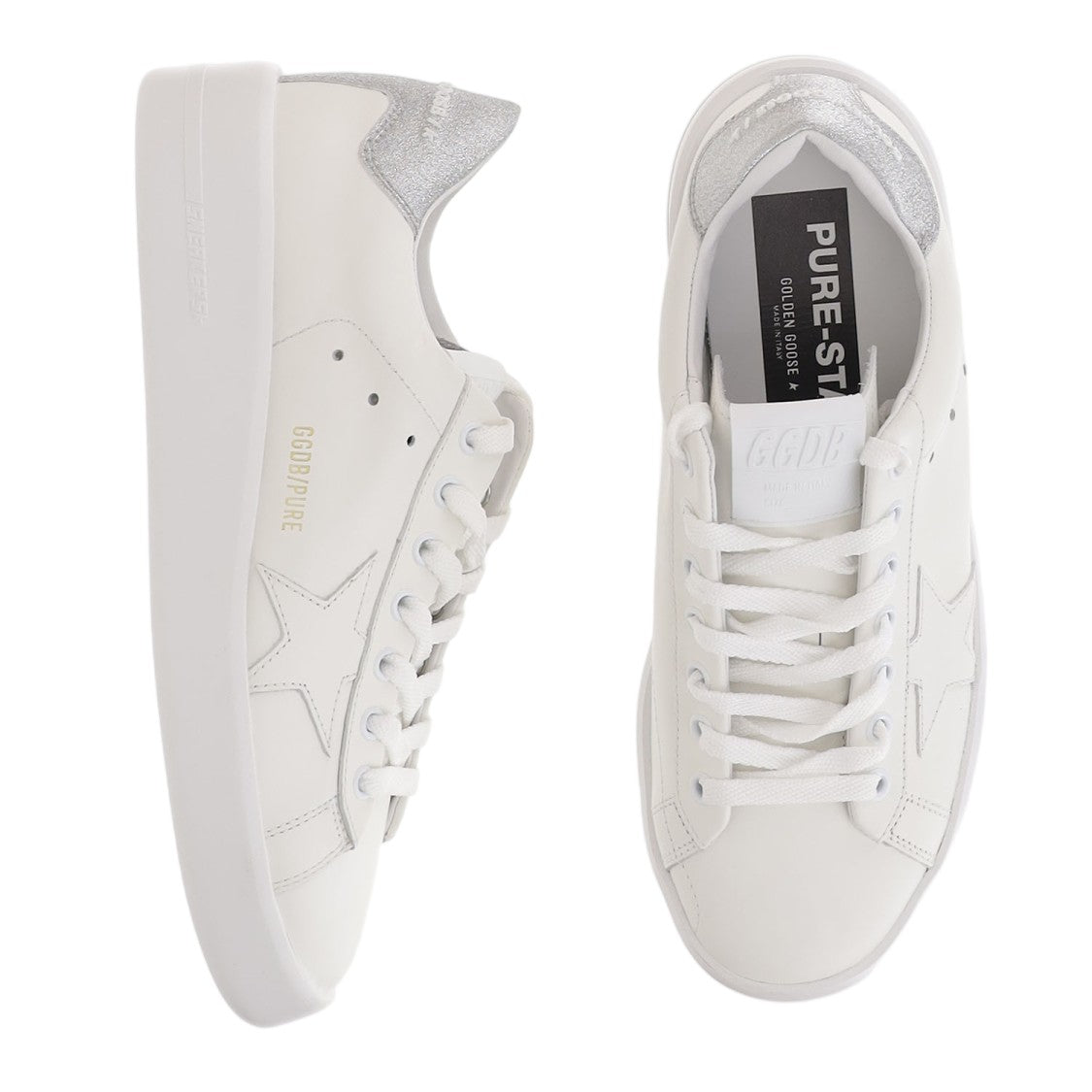Golden Goose White Purestar Glitter Heel Leather Sneakers