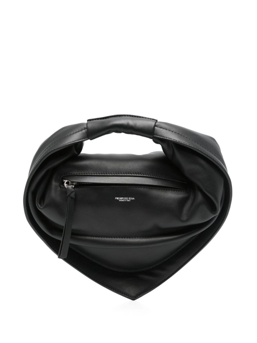 Federico Cina Midi Tortellino Handbag In Sculptural Black Leather