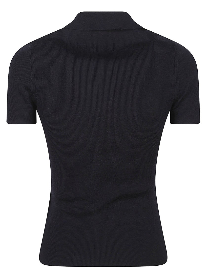 Max Mara Fitted Short-Sleeve Knit Top With Classic Collar