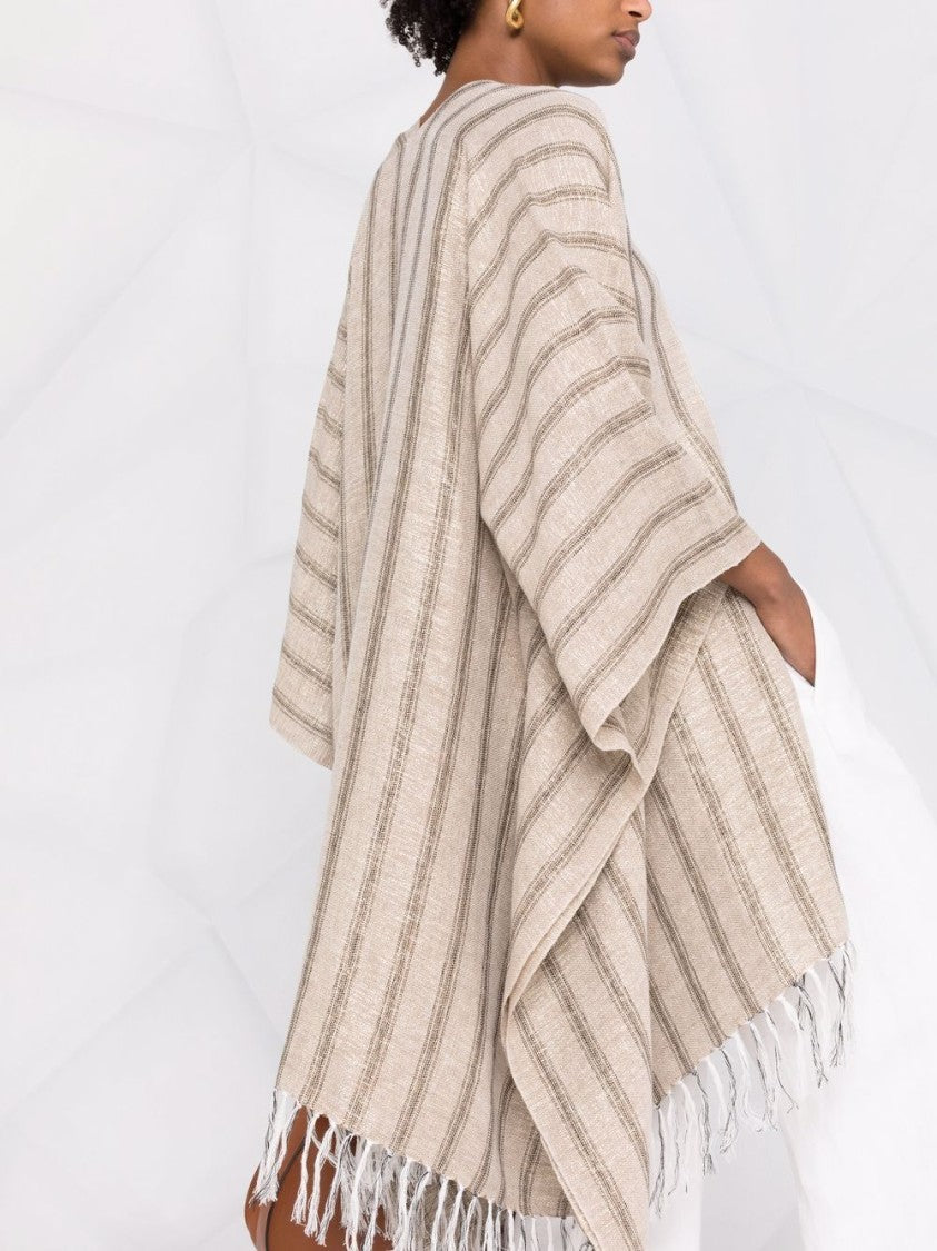 Brunello Cucinelli Woven Scarf With Vertical Stripes And Fringed Edges
