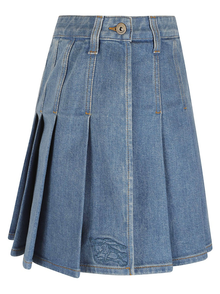 Burberry Pleated Denim Skirt With Structured Waistband