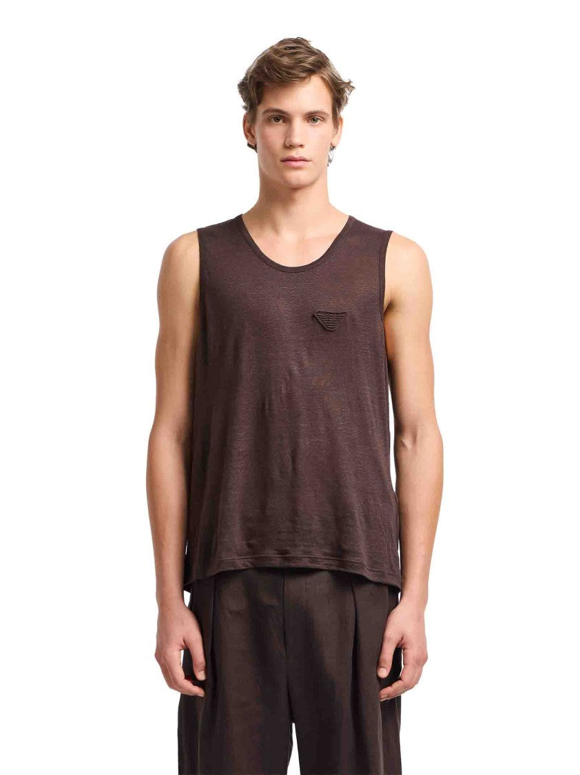 Emporio Armani Stretch Linen Crew Neck Tank Top