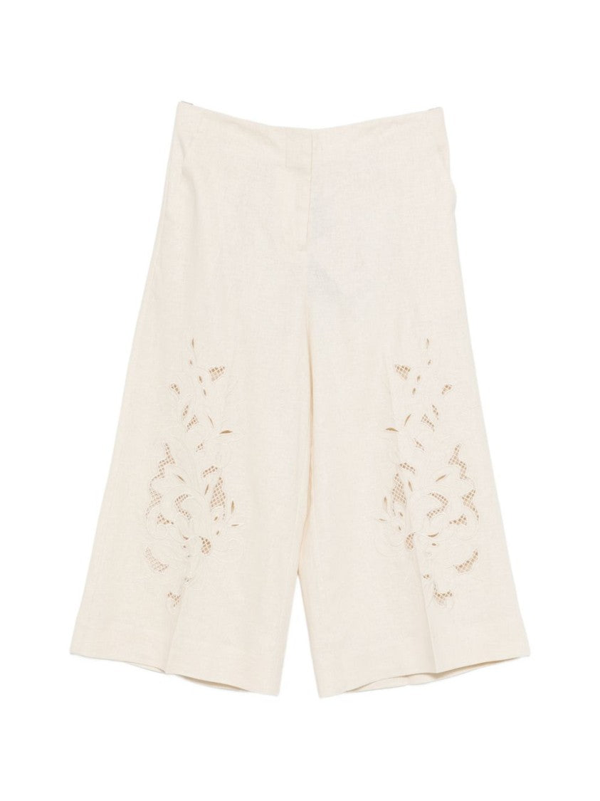 Twin-Set Beige Floral Embroidery Cropped Pants