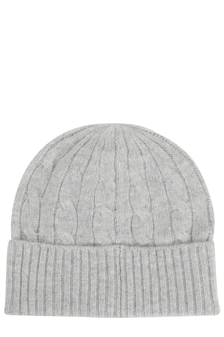 Polo Ralph Lauren Soft Grey Cable Knit Wool And Cashmere Hat