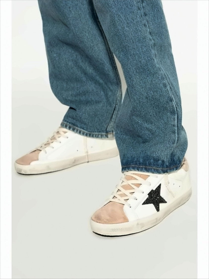Golden Goose Low-Top White Leather Sneakers With Beige Suede Accents And Distressed Finish