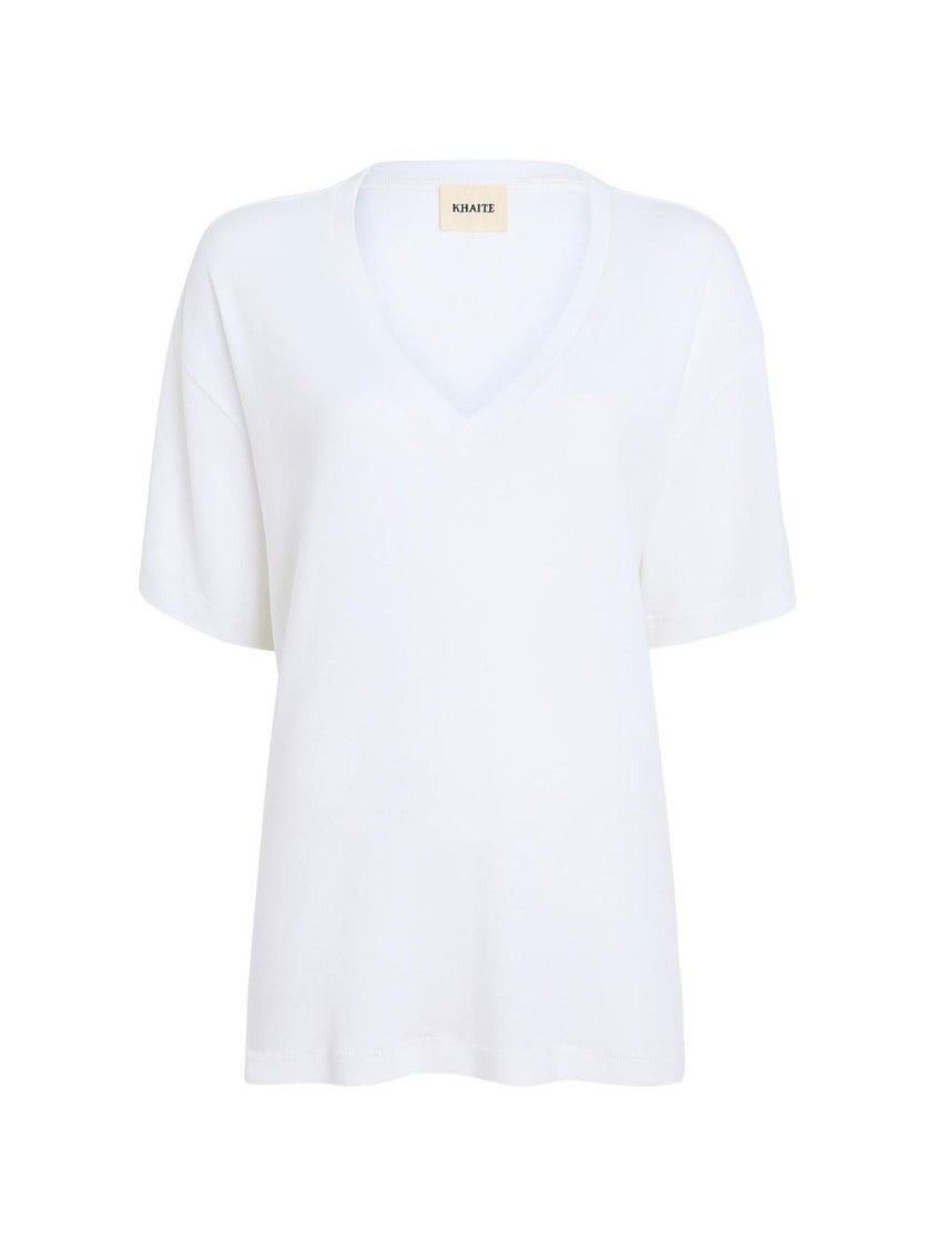 Khaite White V-Neck Short-Sleeve T-Shirt
