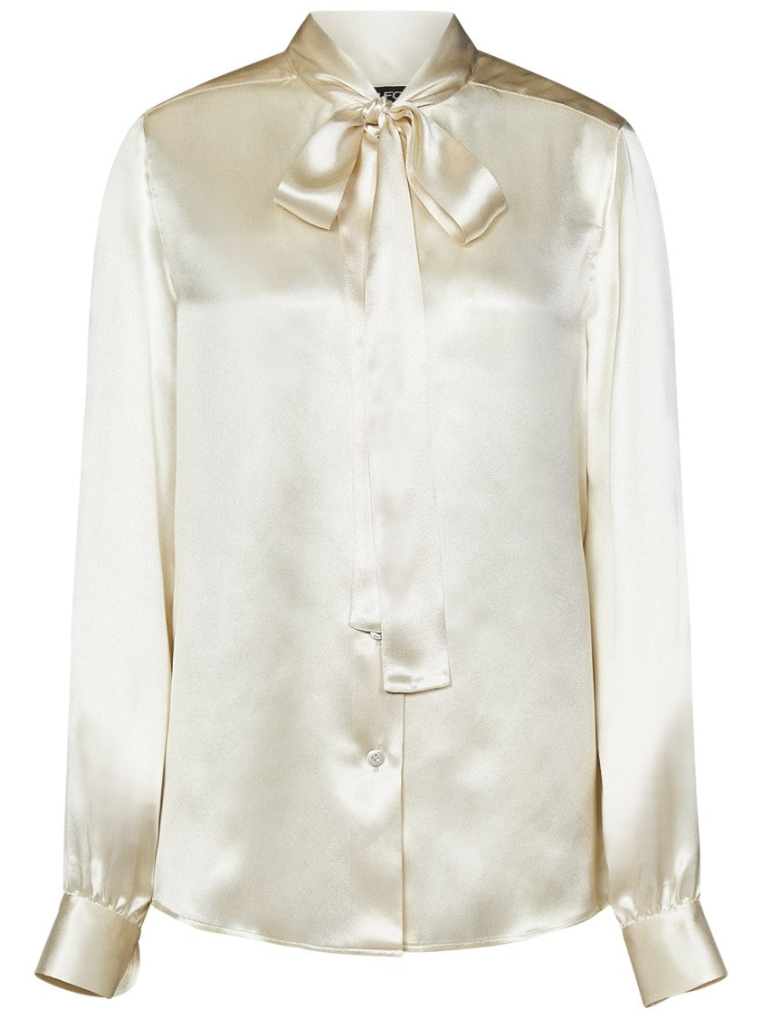 Tom Ford White Shirt With Lavallière Collar And Gathered Yoke