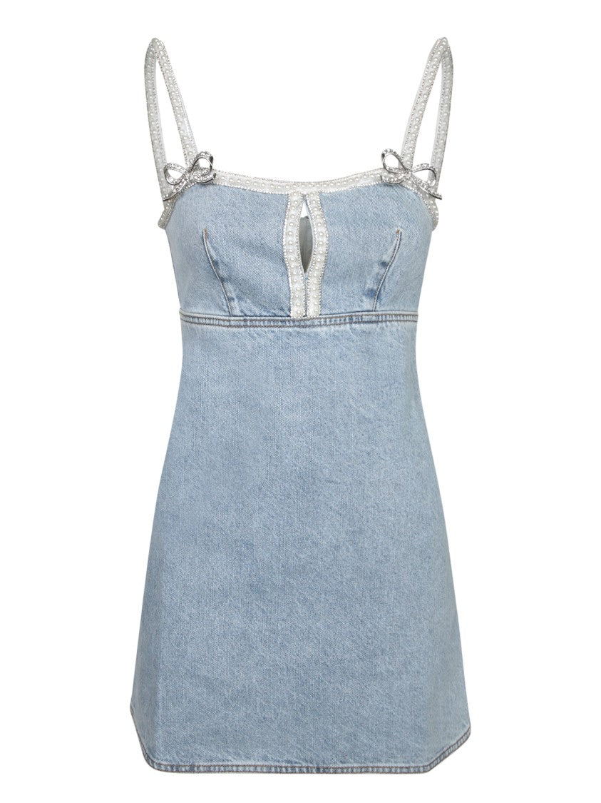 Self-Portrait Denim Mini Dress With Jewel-Embellished Straps And Bustier Cut