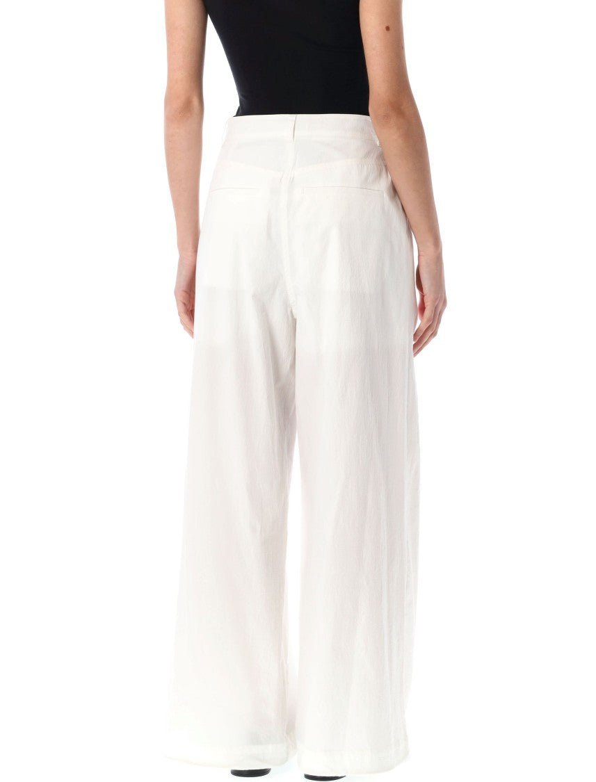 Low Classic Wide-Leg Cotton Trousers With High Waist And Pleat Detailing
