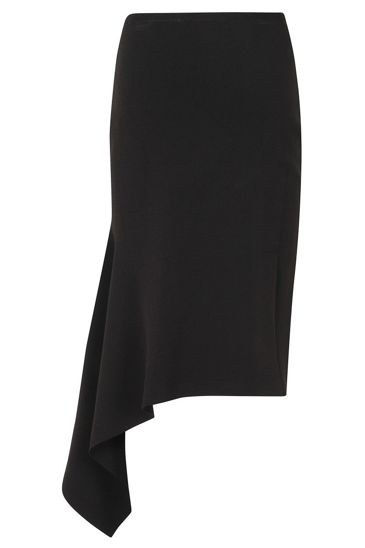 Essentiel Antwerp Black Asymmetrical Draped Viscose-Blend Midi Skirt