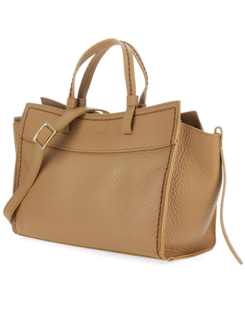 Visona` Brown Queen Rectangular Pebbled Leather Handbag