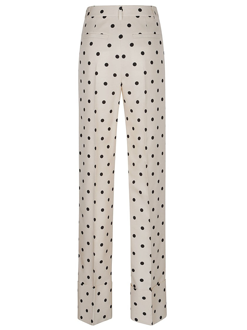 Valentino High-Waisted Cream Trousers With Large Black Polka Dots
