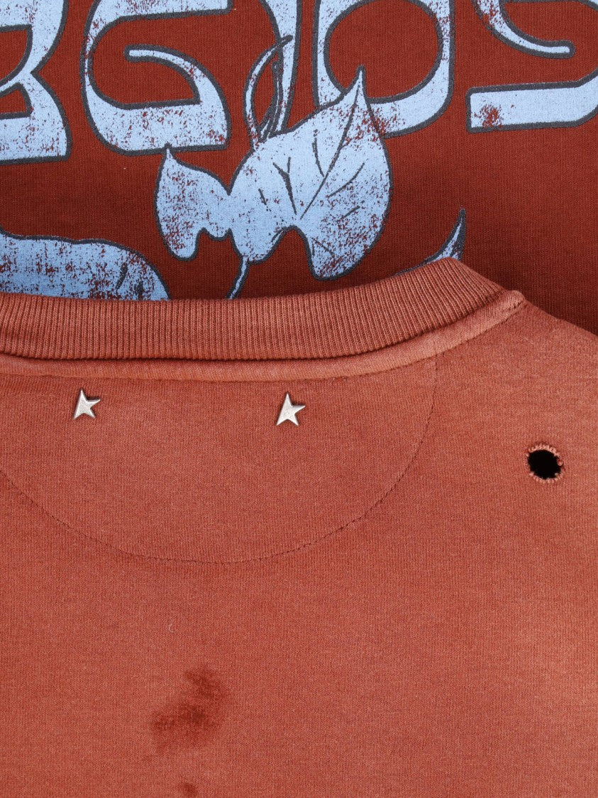 Golden Goose Red Distressed Contrast Print Cotton T-Shirt
