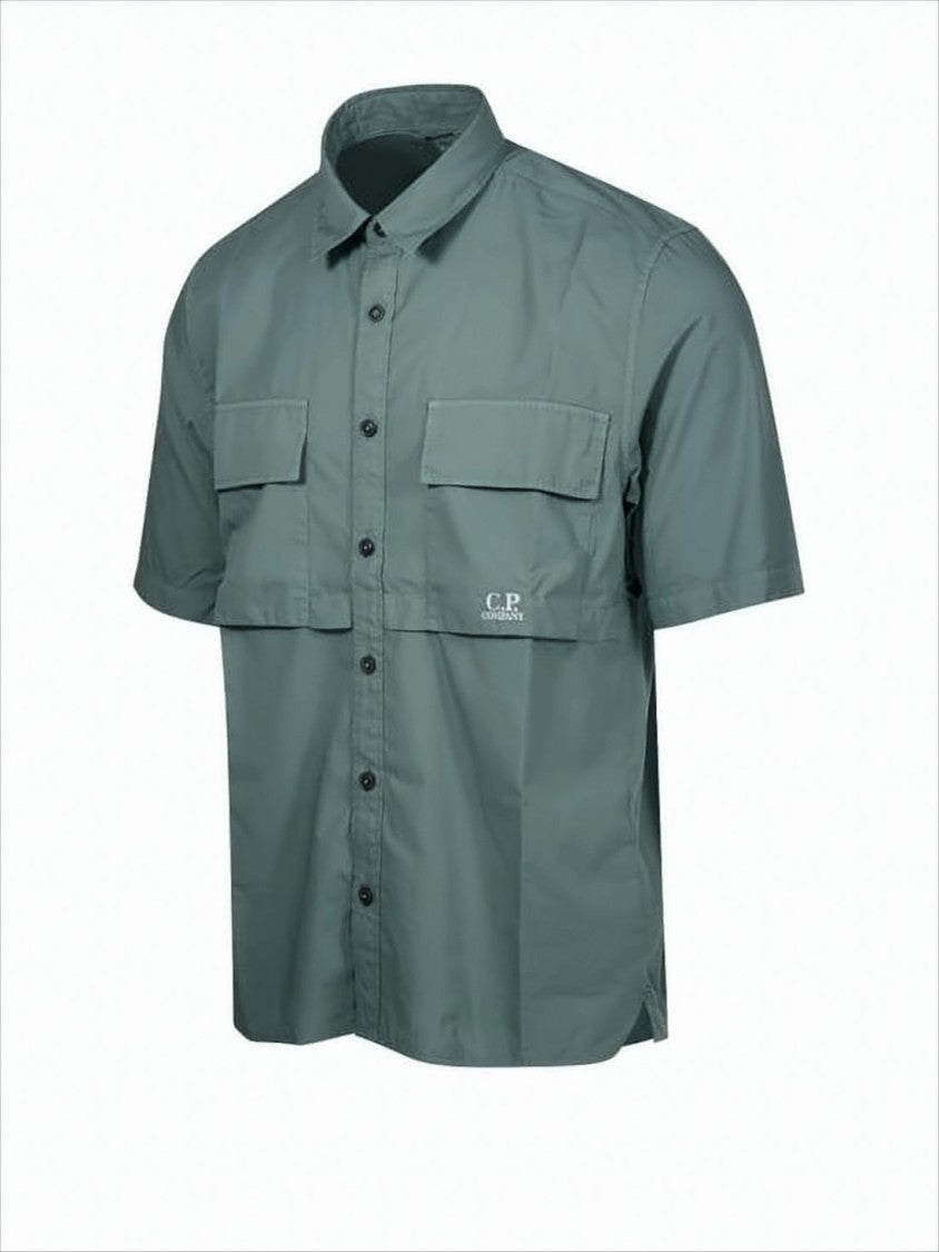 C.P. Company Short-Sleeve Button-Up Shirt With Classic Collar And Flap Pockets