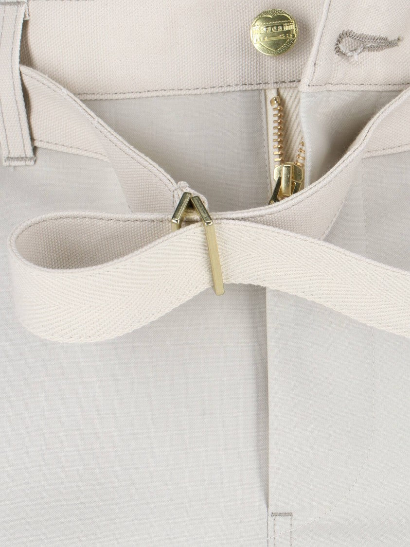 Sacai Double Knee White Pants With Mid-Rise Waist And Reinforced Patches