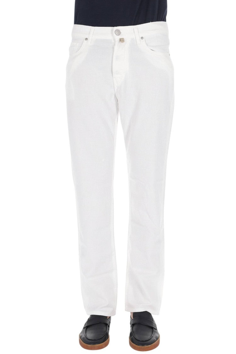 Jacob Cohen Edo Fit White Cotton Diagonal Chinos