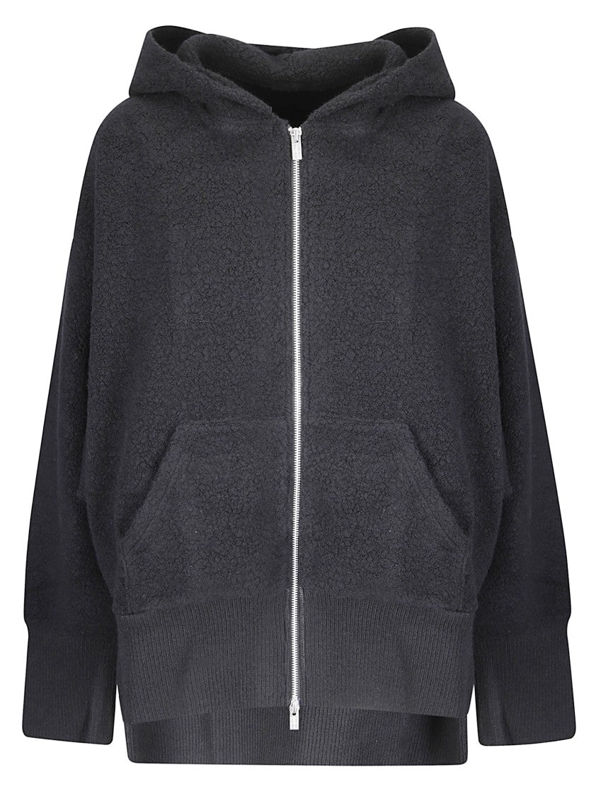 Yohji Yamamoto Asymmetrical Hem Hoodie With Double-Slider Zip And Batwing Sleeves