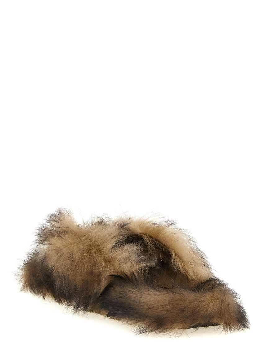 Dolce & Gabbana Long-Haired Sheepskin Flip-Flop Sandals