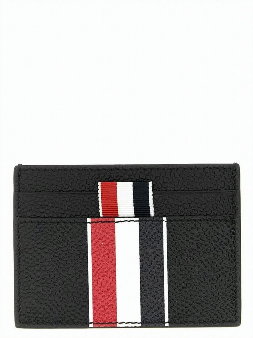 Thom Browne Pebble Grain Leather Card Holder With Rwb Stripe Detail