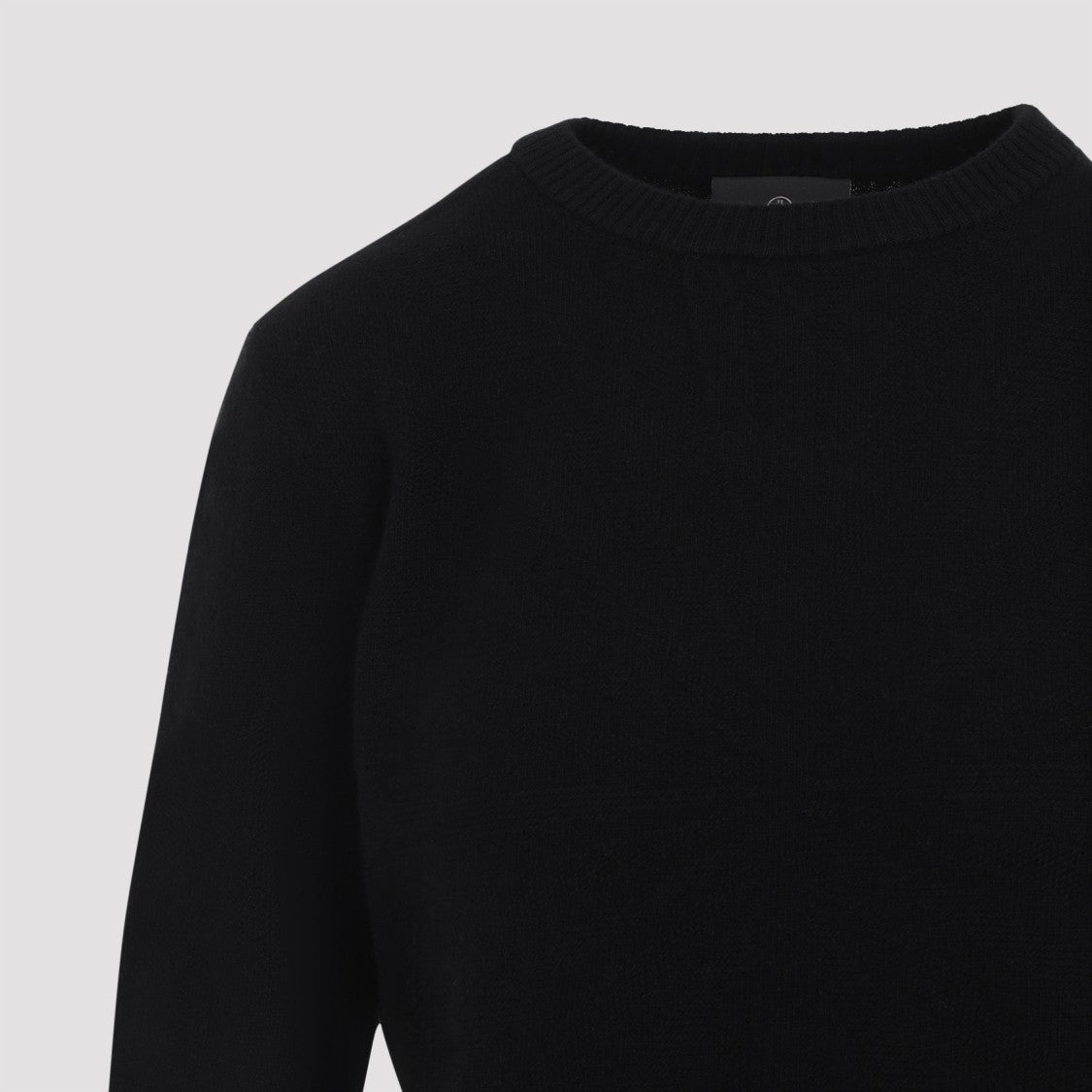 Moncler X Rick Owens Slightly Cropped Black Sweater With Crew Neckline
