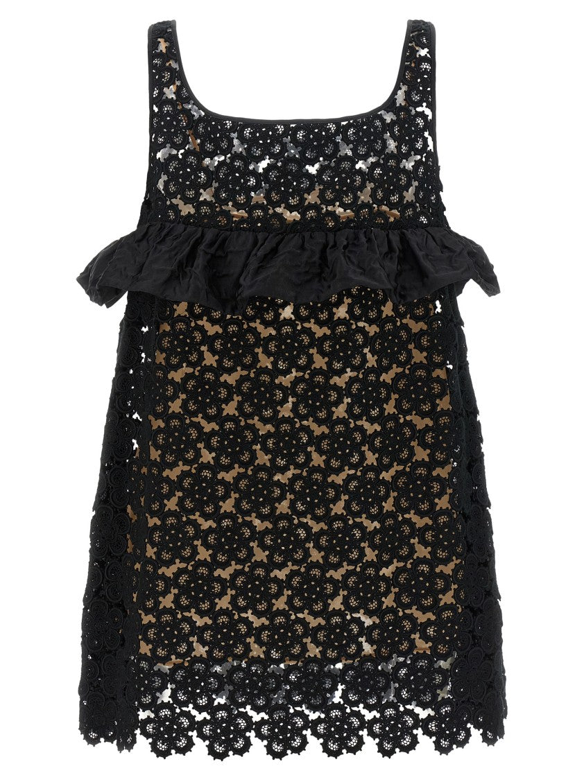 Miu Miu Floral Macramé Flared Mini Dress