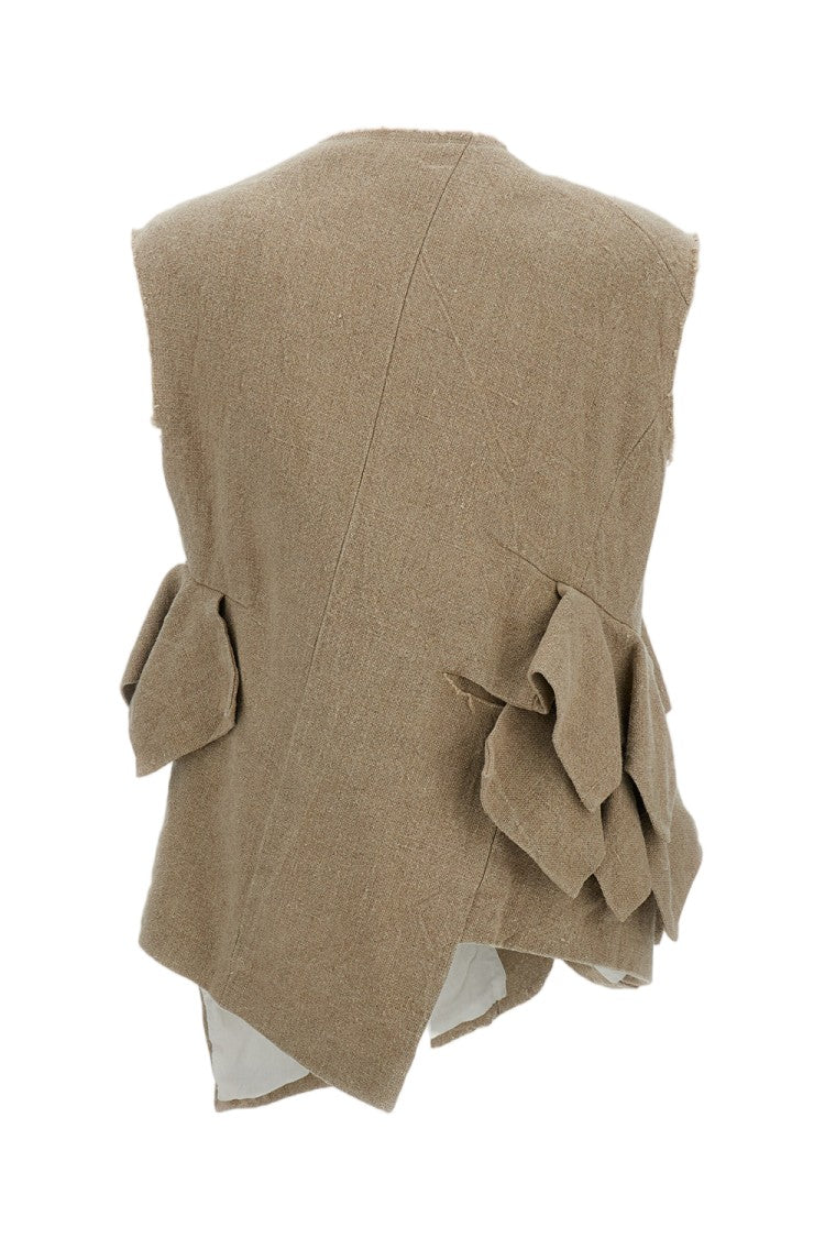 Comme Des Garçons Beige Linen Ruffle Vest